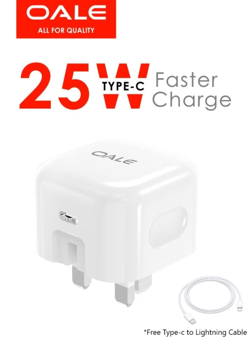 Type-C iPhone Charger, 25W Ultra-Fast Charging Adapter, Compact Retractable Design, Protection System, iFast 60