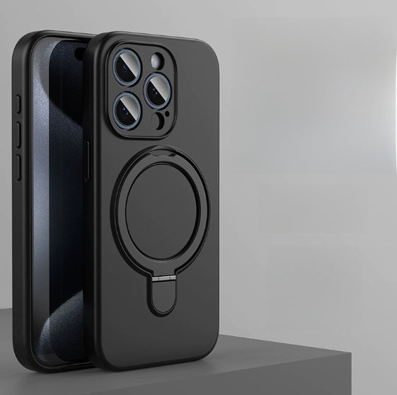 Magnetic Silicone Phone Case with Stand for iPhone - Black / 15