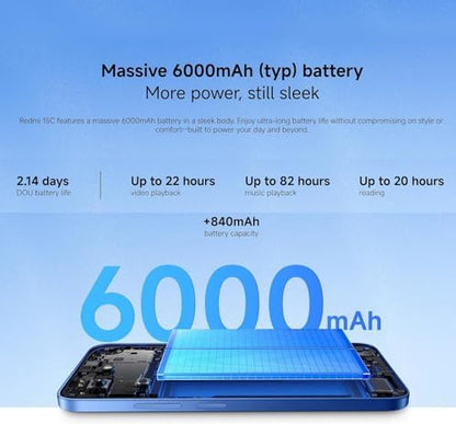 Xiaomi Redmi 15C Smartphone 4+128GB,Midnight Black,Massive 6000mAH Battery|B0FMP8VFXK