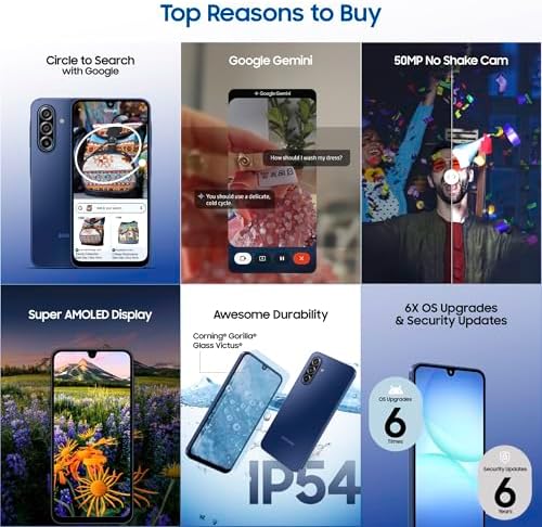سامسونج جوال جالكسي ايه 17 الجيل الخامس 5G بذاكرة RAM 6GB وذاكرة تخزين 128GB، هاتف ذكي بنظام اندرويد بدون شاحن، شاشة كبيرة 50 ميجابكسل، كاميرا OIS اصدار هندي|B0FW3RP8YJ