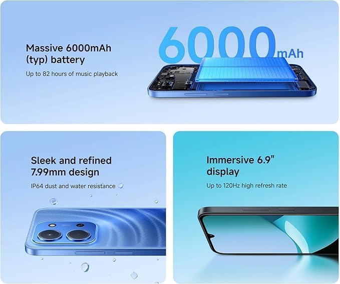 Xiaomi Redmi 15C Smartphone 4+128GB,Midnight Black,Massive 6000mAH Battery|B0FMP8VFXK