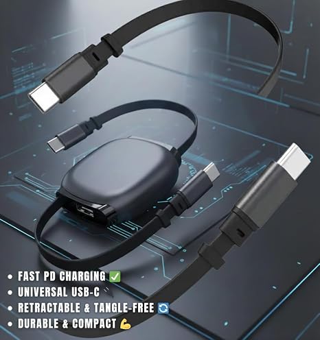 USB-C to USB-C Retractable Cable 240W PD Fast Charging 5A, Nylon Braided Type-C Charger with E-Marker Chip for iPhone