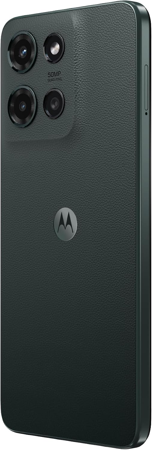 Motorola smartphone with a greenish-gray color on a white background