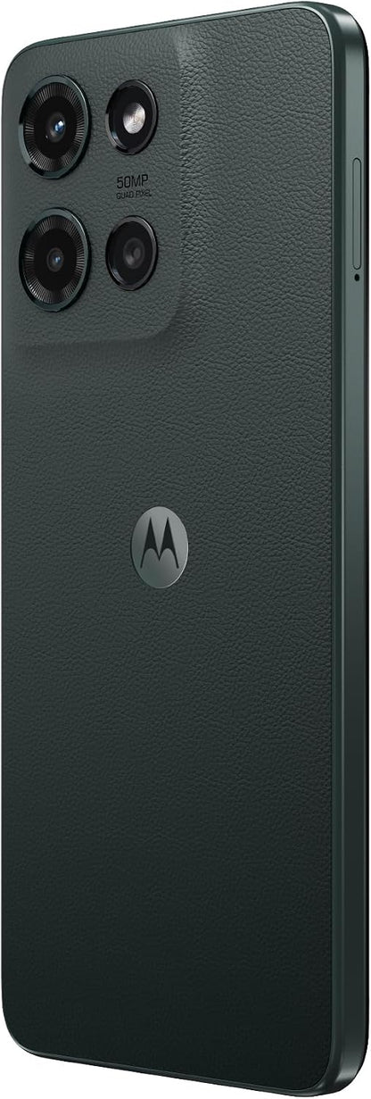 Motorola smartphone with a greenish-gray color on a white background