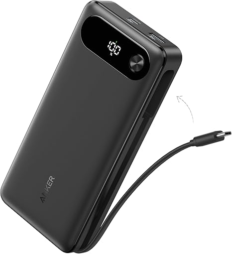 Power Bank, 20,000mAh Portable Charger with Built-In USB-C Cable