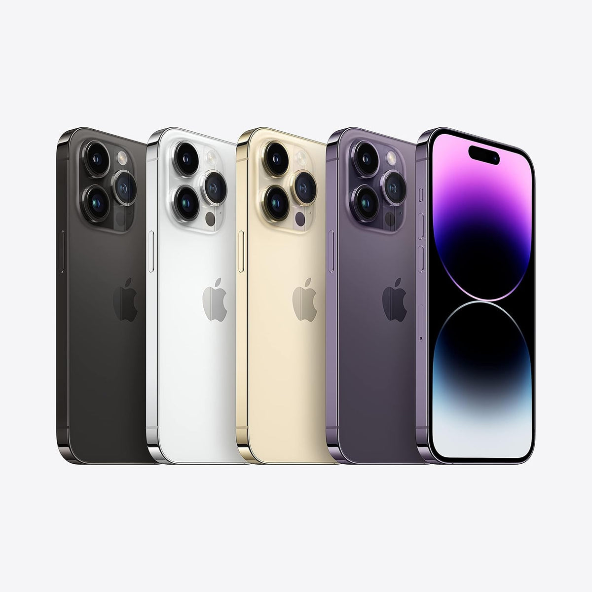 Front and back view of an excellent condition Factory Unlocked Apple iPhone 14 Pro, highlighting the premium matte frosted glass rear panel and the sleek flat-edge industrial design.