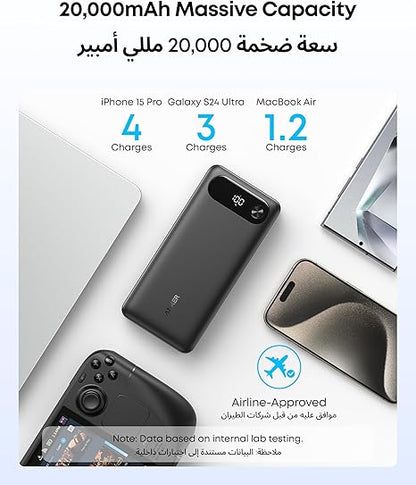Power Bank, 20,000mAh Portable Charger with Built-In USB-C Cable