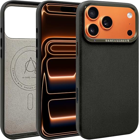 A-Case Alimli Vegan Leather Crystal RhinestoneBlack, iPhone 17 Pro Max)