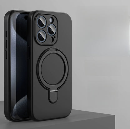 Magnetic Silicone Phone Case with Stand for iPhone - Black / 17 Pro Max