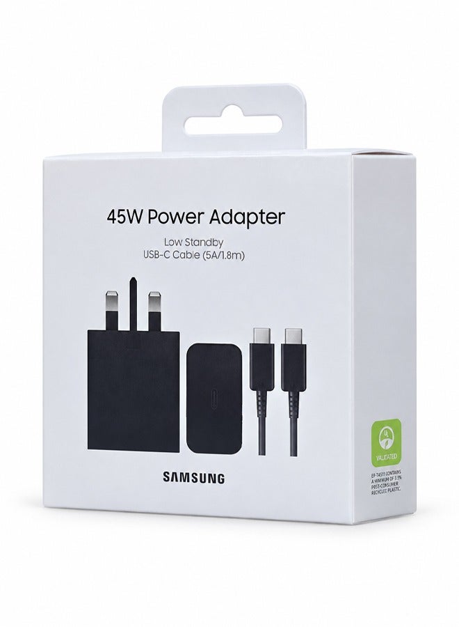 Samsung 45W Power Adapter with USB-C Cable 5A 1.8m Super Fast Charging for Compatible Devices Black