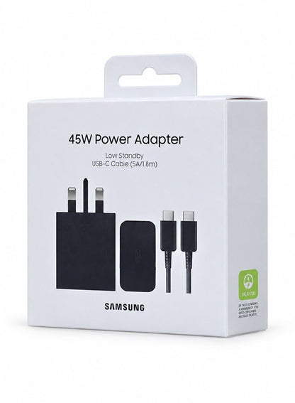Samsung 45W Power Adapter with USB-C Cable 5A 1.8m Super Fast Charging for Compatible Devices Black