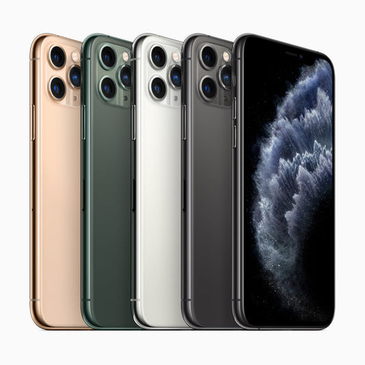 Product combo view of an excellent condition iPhone 11 Pro, highlighting a completely unblemished body, pristine structural integrity, and clean, scratch-free lenses on the matte triple-camera housing