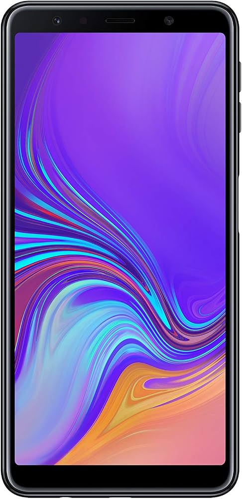 A black smartphone shown from the front with a colorful abstract wallpaper featuring purple, blue, orange, and pink swirls.