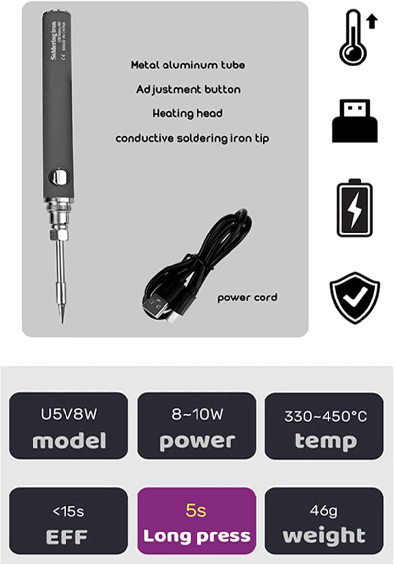 Portable 8W USB Soldering Kit with Stand & Extra Tip