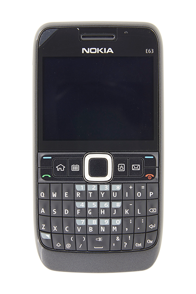 Nokia E63 phone with QWERTY keyboard on a white background