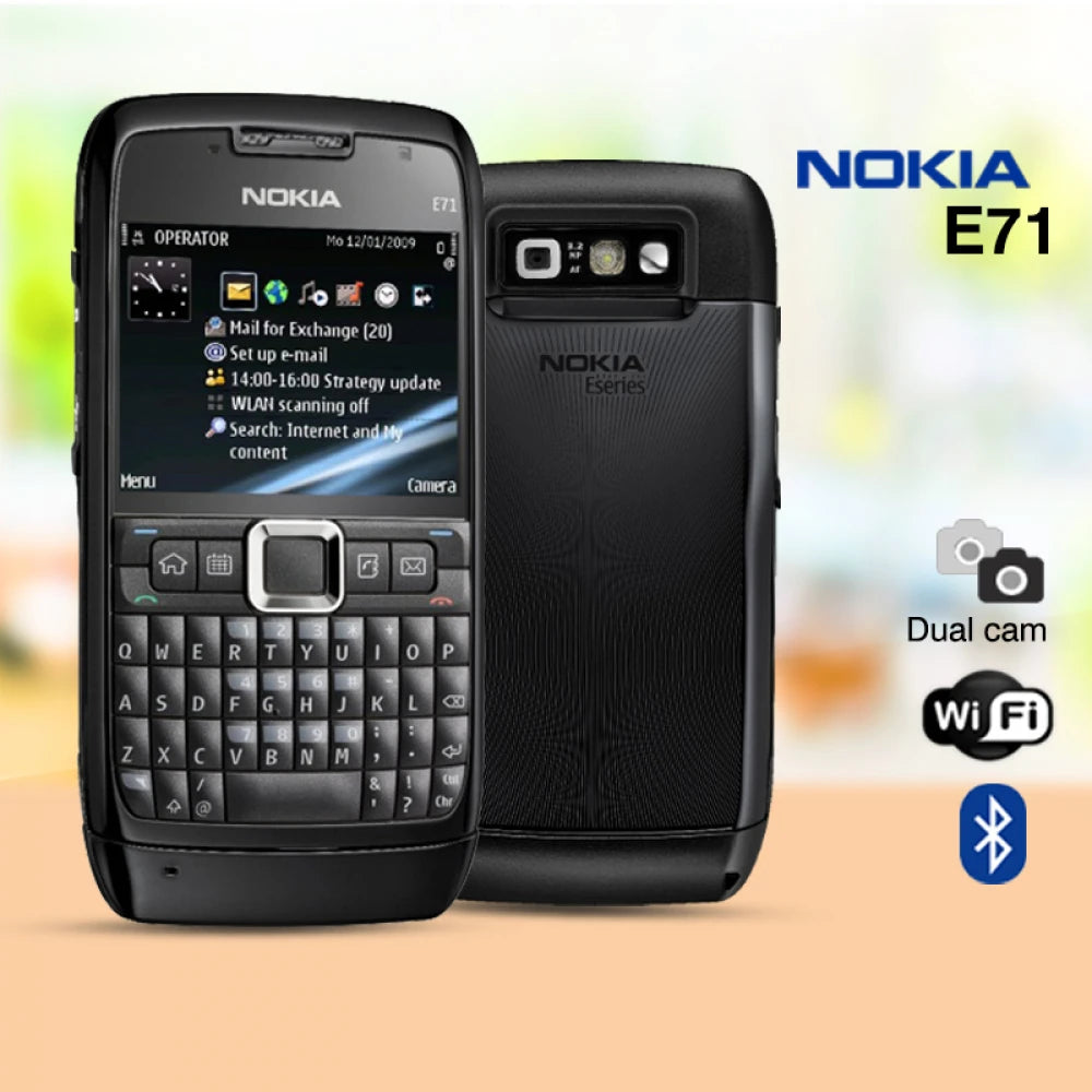 Nokia E71 Mobile Phone with 3.2 MP Camera, International 3G, Media Player, GPS, Wi-Fi, MicroSD Slot 1 Month Warranty  - Black