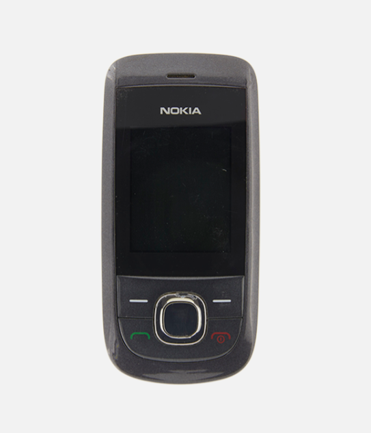 A classic black Nokia mobile phone with a glossy screen and physical navigation buttons, shown against a plain light gray background.