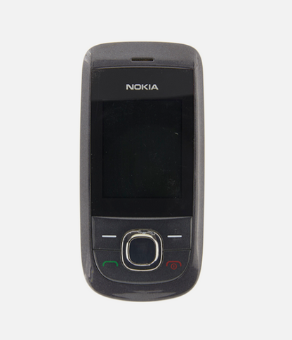 A classic black Nokia mobile phone with a glossy screen and physical navigation buttons, shown against a plain light gray background.