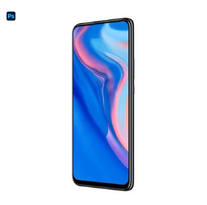 Black smartphone with blue and pink abstract wallpaper