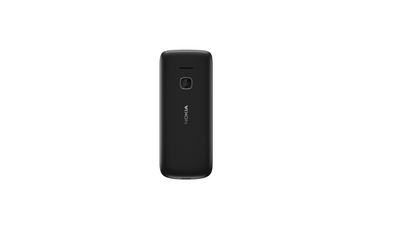 A black Nokia mobile phone shown from the back, centered on a plain white background.