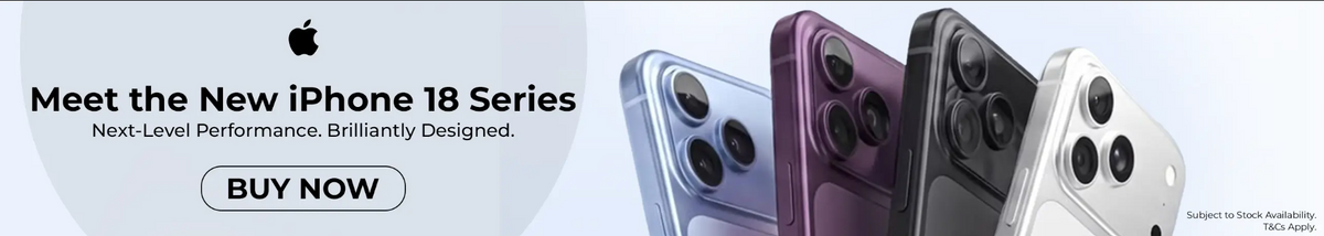 Four smartphones in blue purple black and silver arranged in a row with text promoting the new iPhone 18 series