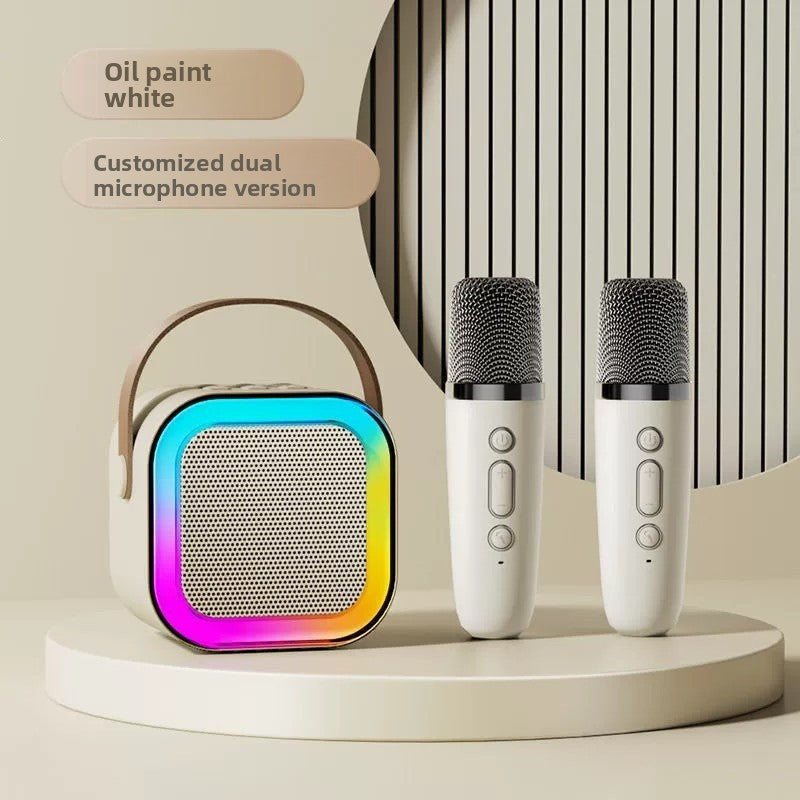 Wireless Karaoke Speaker with Microphone - Off-White Dual-Mic / High-End Multi-Function - Bluetooth