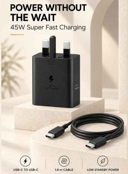 Samsung 45W Power Adapter with USB-C Cable 5A 1.8m Super Fast Charging for Compatible Devices Black