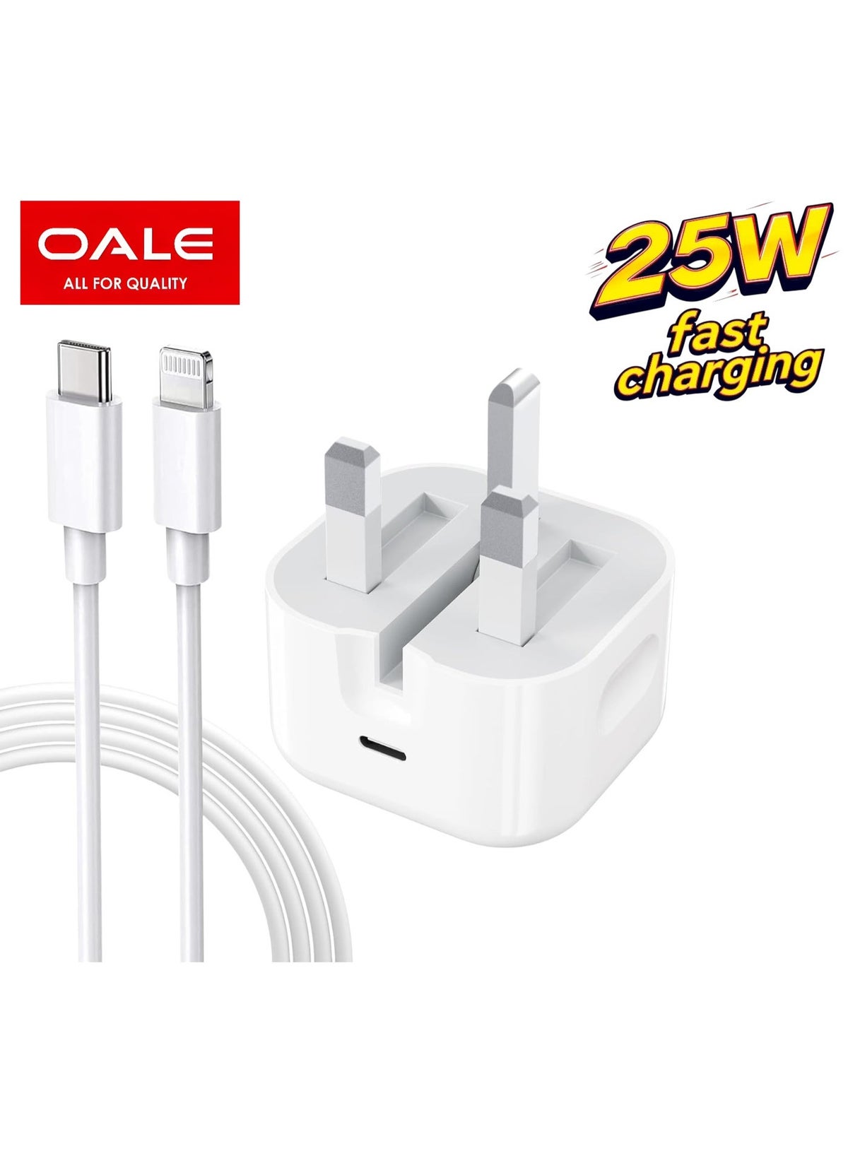Type-C iPhone Charger, 25W Ultra-Fast Charging Adapter, Compact Retractable Design, Protection System, iFast 60