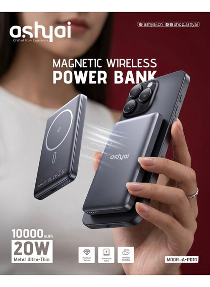 Ashyai 20W 10000mAh Magnetic Utra-Thin Wireless Powerbank