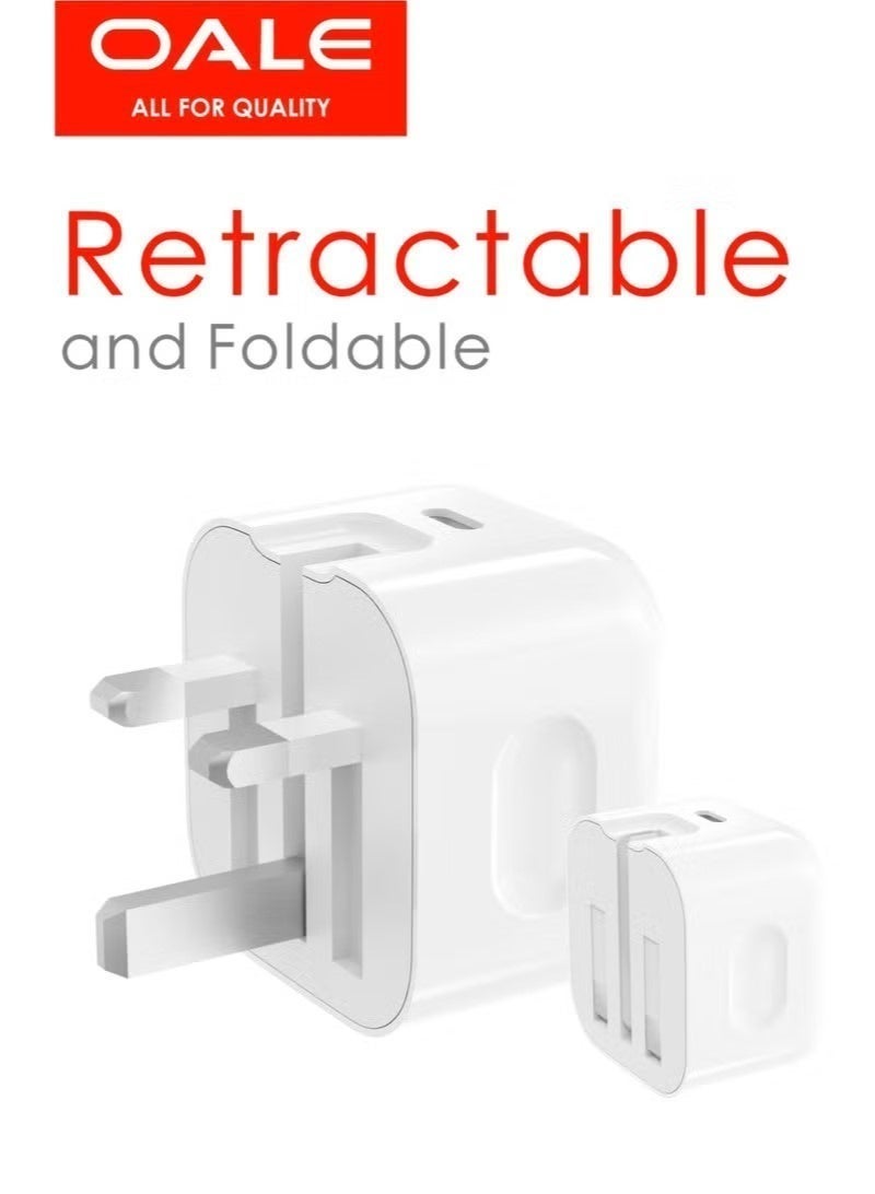 Type-C iPhone Charger, 25W Ultra-Fast Charging Adapter, Compact Retractable Design, Protection System, iFast 60