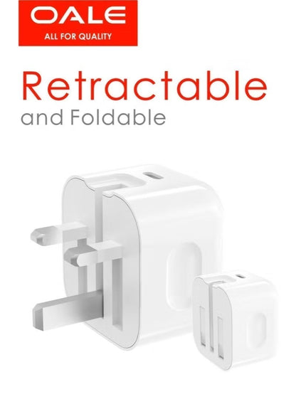 Type-C iPhone Charger, 25W Ultra-Fast Charging Adapter, Compact Retractable Design, Protection System, iFast 60