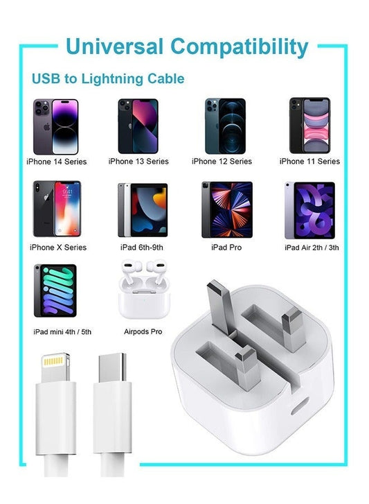 For iPhone 20W Fast Charger | USB-C Wall with to Lightning Cable Compatible 14/14 Pro/14 Pro Max/13/12/SE2020/11/XR/XS
